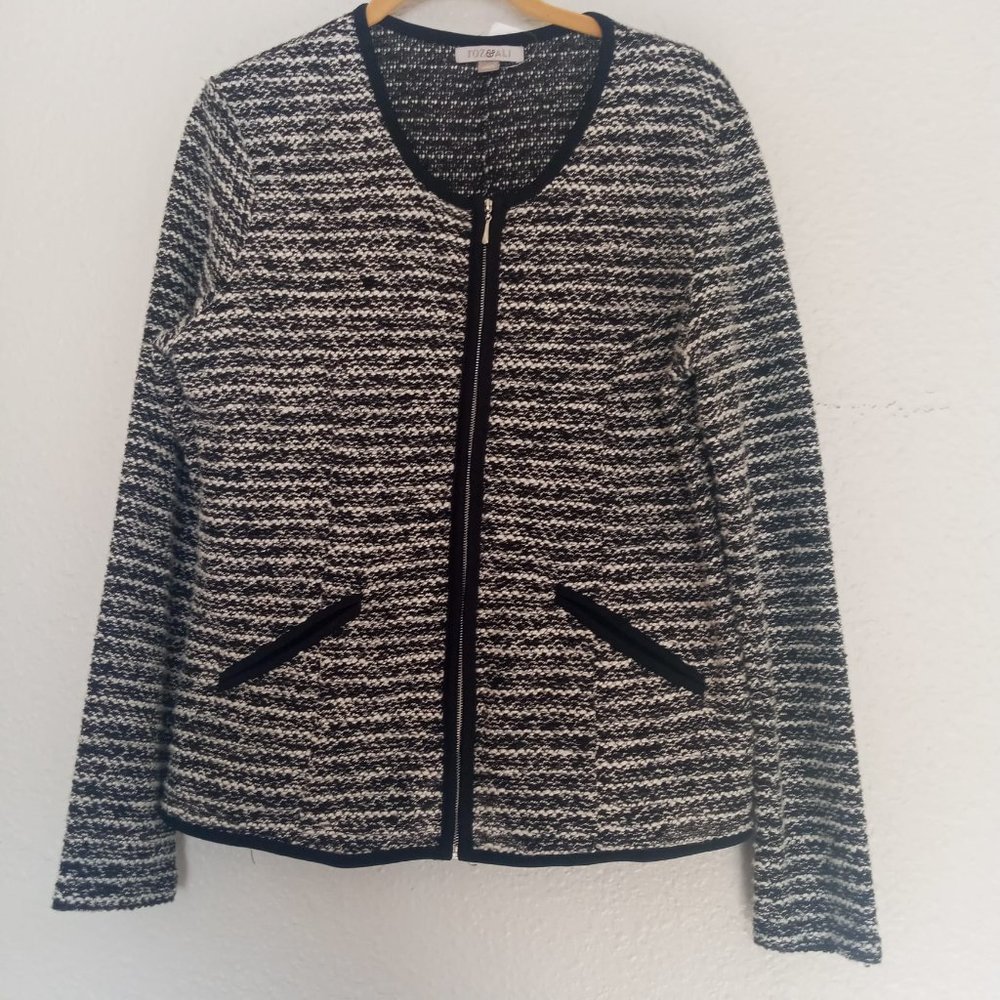 Rozeali women's jacket black with cream long sleeve ziper M